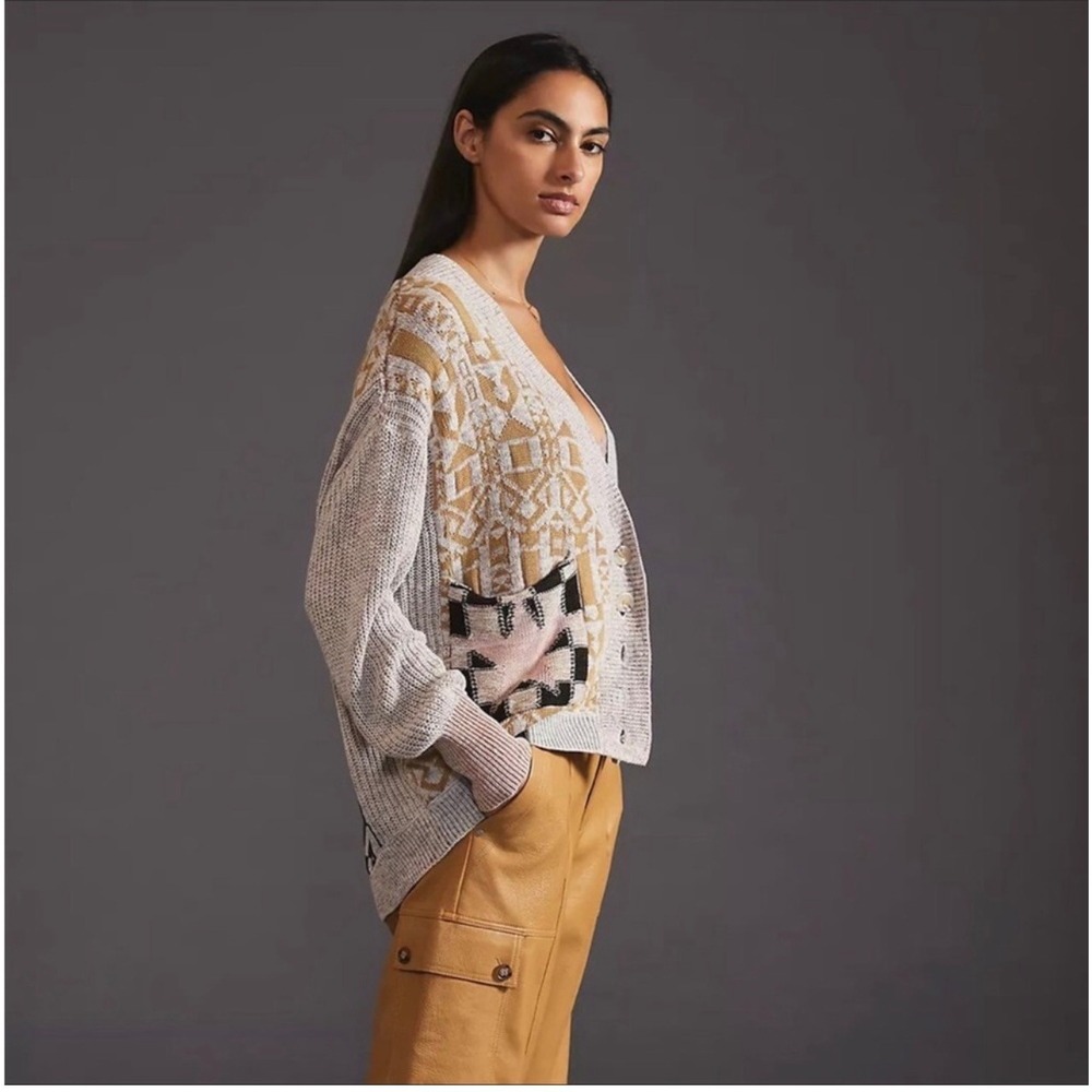 Pilcro Mash Up Sweater Cardigan Anthropologie Mix Patchwork Star Checkerboard S - Picture 2 of 12